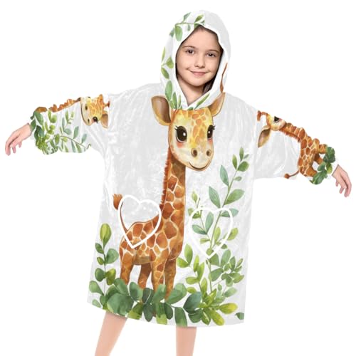 Pardick Wearable Blanket Hoodie for Kids, Cute Giraffe Fleece Sweatshirt Blanket Oversized Blanket Sweatshirt with Pocket Flannel Warm Hooded Blanket 6-10 Year Old Girl Boy Gift, One Size