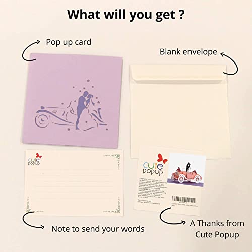 Cute Popup - Valentines Day Card With Bride And Groom In Wedding Car Design, Anniversary Card, Thinking Of You Card, Birthday Card, Surprising Present For Couple, Wife And Husband #TOP5