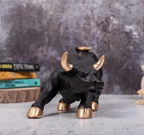 Image of UAG Exports Black & Golden Charging Bull Showpiece - 9 Inches | Durable Polyresin Build | Stock Market Bull Statue for Office Desk, Living Room, Home, & Workstation | Business Success Gift Item