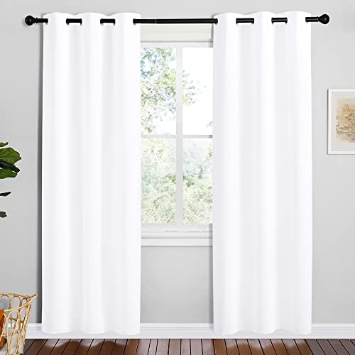 Image of NICETOWN White Samll Window Blackout Curtain Panels, Set of 2, 42 inches x 78 inches, 50% Light Blocking Curtains for Bedroom & Dining Room Window