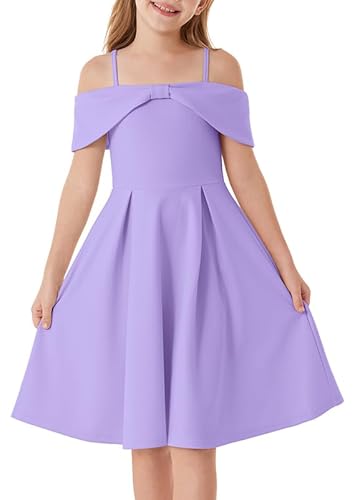 GRACE KARIN Girls Summer Dress Off Shoulder High Waist Flared