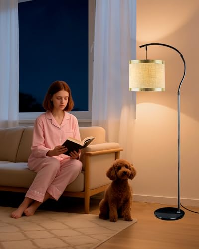 Image of Lightdot 64.9IN Black Arc Floor Lamp, Modern Floor Lamps for for Wedding /Party, Standing Lamp with Linen Shade, Tall Floor Lamp Living Room /Bedroom (Bulbs Included)