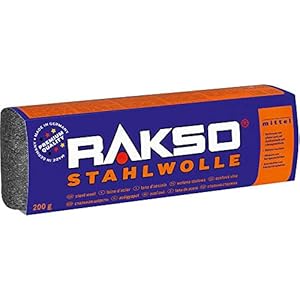 RAKSO Stalen wol banderol 200 g medium 0 maakt hout, verwijdert vuil op tegels/stenen vloeren, gepolijste koperen buizen/fittingen