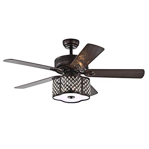 Warehouse of Tiffany CFL-8443REMO/RB Edard Rustic Bronze 52-inch 5-Blade 5-Light Crystal Caged Shade (Includes Remote) Ceiling Fan, Brown