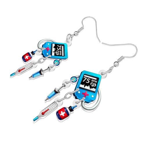 DOWAY Acrylique Funny Infirmière Cadeaux Ambulance Médical Kit Coeur Boucles d'oreilles Semaine des Infirmières Cadeaux pour Femmes Filles Médical Future Infirmière (Moniteur de fréquence cardiaque) – Image 4