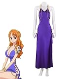 MelangCos Nami Dress Cosplay Costume Anime One Piece Nami Sexy V-Neck Halter Dress Halloween Outfit (Purple, S)