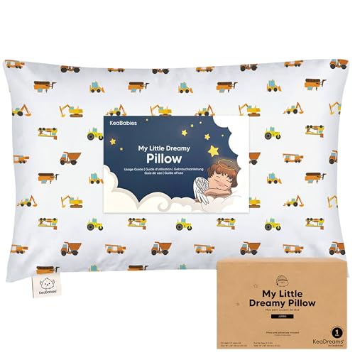 Image of KeaBabies Organic Toddler Pillow with Pillowcase,Jumbo 14X20(Construction) | Soft Cotton Toddler Pillows for Sleeping, Machine Washable, Perfect for Travel, School, Daycare, Nap, Kids Toddler Bed Set