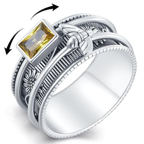 Daixiya Bee Fidget Ring Men 925 Sterling Silver Spinner Anxiety Fidget Rings for Women Bee Jewelry Gifts (9)