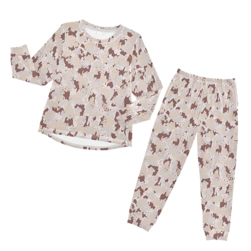 Abstract Camouflage Pink Soft Pajama Set for All Seasons,Breathable Pjs Long Sleeve Sleepwear,Comfy Loungewear 2 Piece Underwear Set 6T
