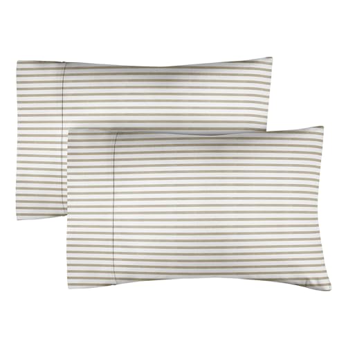Cgk Unlimited Queen Pillow Cases Set Of 2 - Soft, Hotel Quality Pillowcase Covers - Comfy Bedding - Machine Washable Pillow Protectors - 2 Piece - Queen Size Beige Stripes Pillow Cover cover