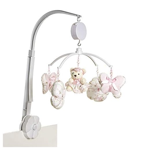Móbile Musical Ursinha, Flores e Borboletas, Quarto Bebê Menina, Potinho de Mel, Rosa