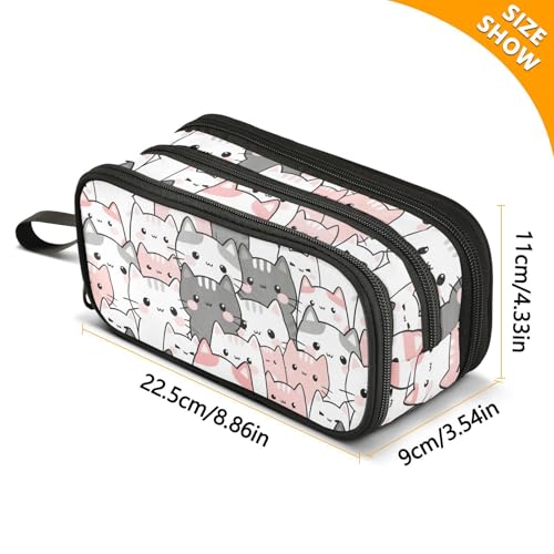 Image of Cute Cats Kittens Pencil Case Box Boys Girls Large Pencil Pouch with Zipper Compartments Big Capacity Stationery Pen Bag Organizer for Kids Teens Adults School Office