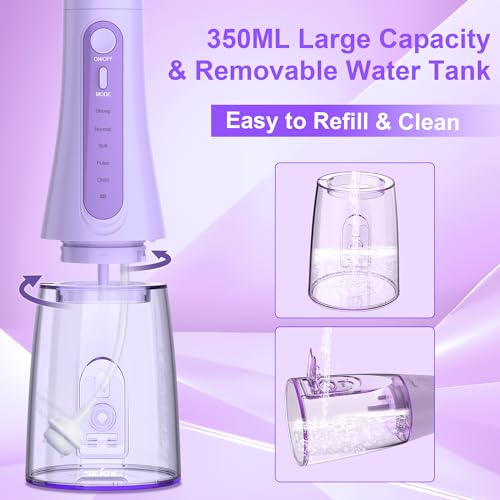 Munddusche Kabellos, Munddusche Testsieger 2025, 5 Modi& 8 Düsen Tragbare 350ML Elektrische Munddusche Zahndusche für Hause und Reisen, IPX7 Wasserdicht – Bild 5