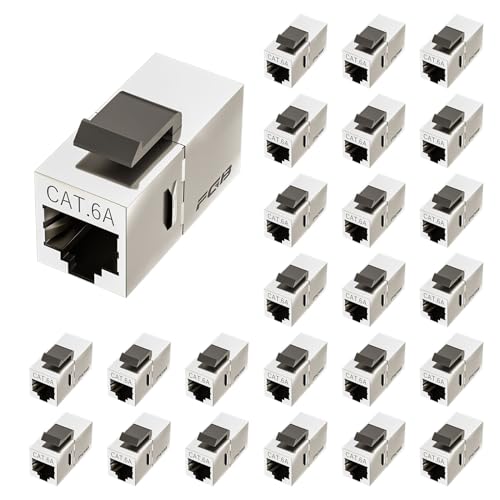 FGB 10Gbps Cat6a Shielded Keystone Coupler, Female to Female RJ45 Keystone Jack, Ethernet Keystone Coupler in Silver, 25 Pack