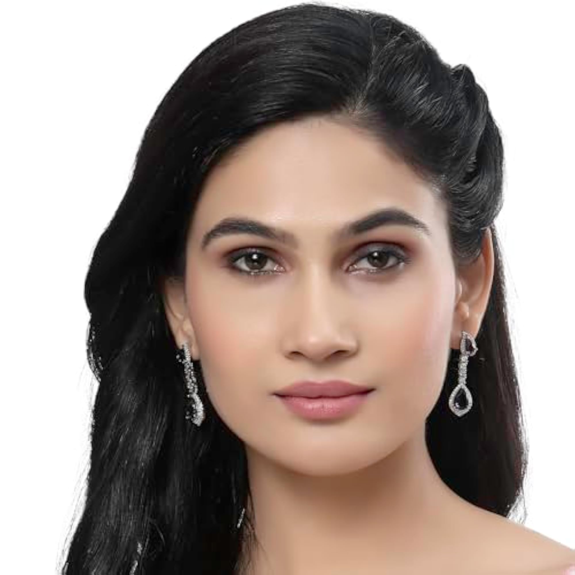 Rhodium-Plated Teardrop Drop Earrings with American Diamond
