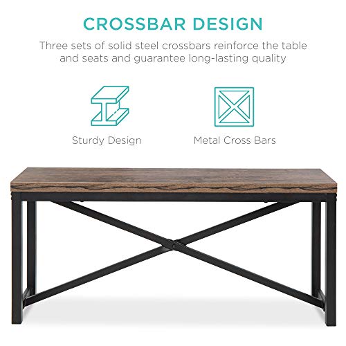 Best Choice Products 45.5in 3-Piece Bench Style Dining Table Furniture Set, 4-Person Space-Saving Dinette for Kitchen, Dining Room w/ 2 Benches, Table - Brown/Black