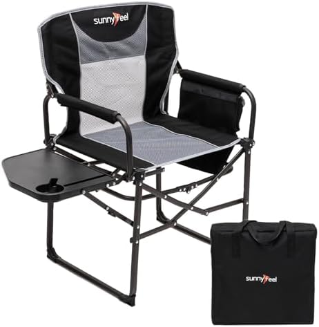 SUNNYFEEL Oversized Camping Directors Chair, Portable Folding Lawn Chairs for Adults Heavy Duty with Side Table,Pocket for Beach, Fishing,Picnic,Concert,Tailgating，Outdoor Foldable Camp Chair