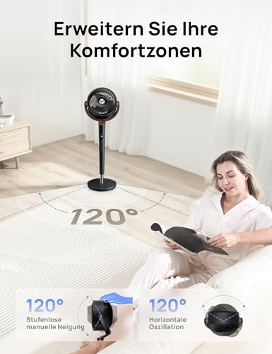 DREO Standventilator sehr leise, Ventilator groß mit Fernbedienung, 20dB Silent Ventilator mit DC-Motor, 120° Oszillierend, 4 Modi, 94-107cm höhenverstellbar, Bodenventilator, TurboPoly™ Fan 512 5