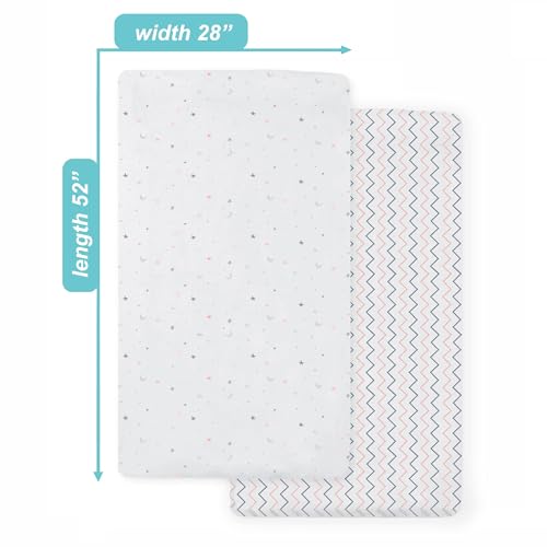 Image of American Baby Company 2 Pack Fitted Crib Sheets 52x28 inch, Pink Stars /Zigzag | 100% Natural Cotton Crib and Toddler Bed Sheets, Soft, Breathable & Hypoallergenic, Gentle on Skin, Neutral for Boys & Girls