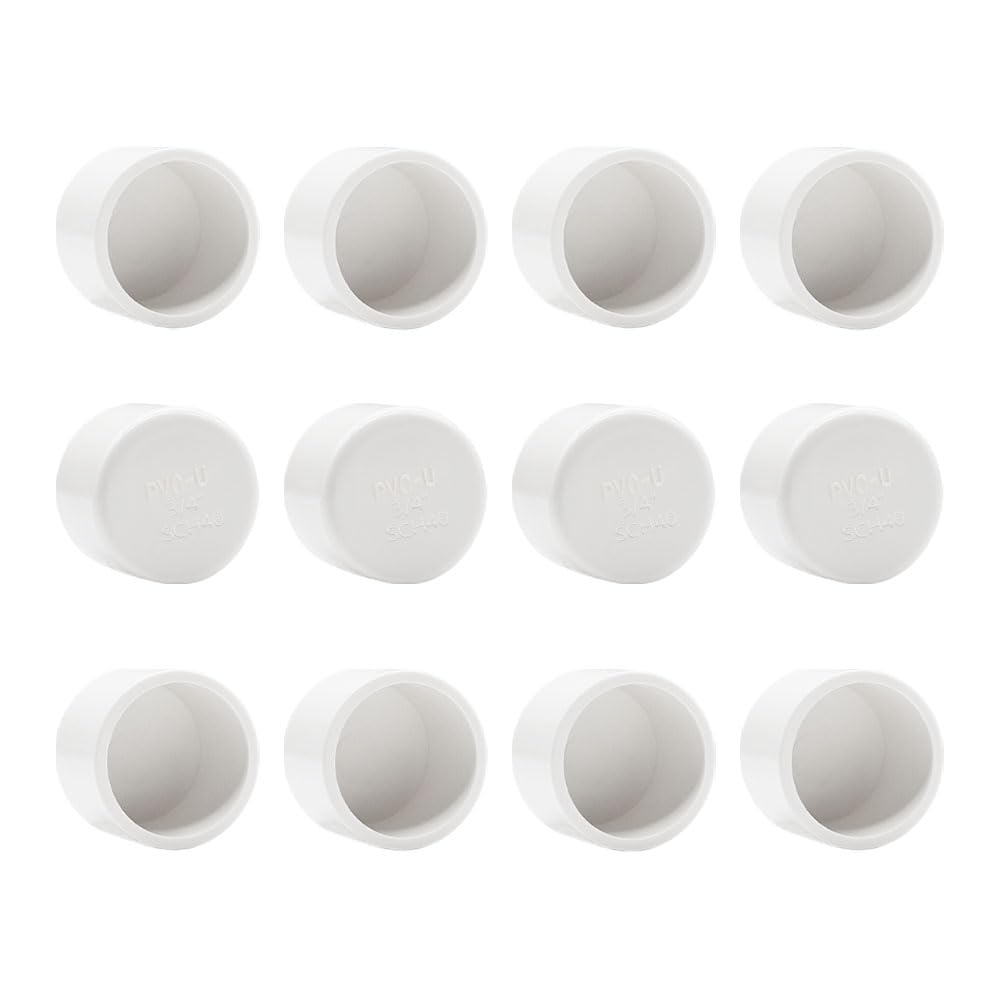 HayEastdor 12PCS 3/4inch PVC Cap Pipe Fittings White PVC Pipe End Cap Plug Adapter SCH40 Socket Fitting Fit for Unthreaded Pipes or Fittings 3/4"
