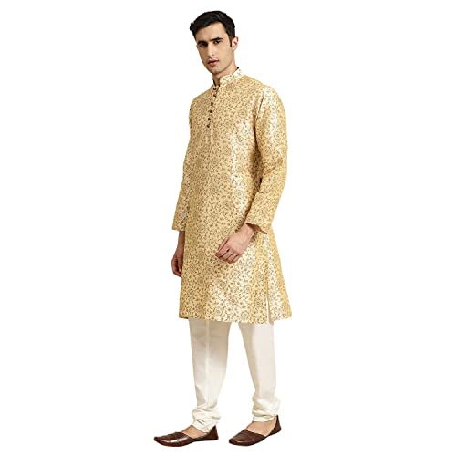 Image of SOJANYA Men's Silk Blend Printed Since 1958 Kurta Churidar Pyjama Set