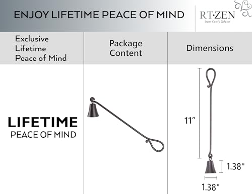 RTZEN Rustic Bell Candle Snuffer - Handcrafted Decorative Rustic Wrought Iron Candle Extinguisher Candlesnuffer with Long Handle - Unique Black Matte Farmhouse Decor Accessories Gift
