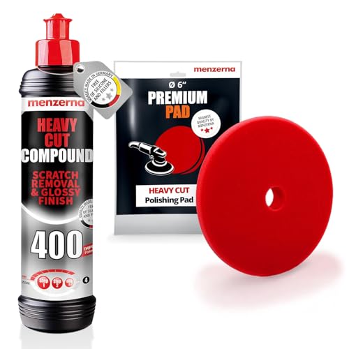 menzerna Deep Scratch and Swirl Remover Kit I Car polishing Set with Menzerna Heavy Cut 400 (16oz) and 6 Inch Polishing Pad I Deep Scratch Remover and high Gloss Kit for All Types of Vehicles