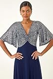 Roman Originals Sequin Flutter Sleeve Midi Dress for Women UK - Ladies Everyday Autumn Winter V-Neckline Comfy Soft Evening Vacation Work Party Night Out - Navy - Size 18 - Image 4