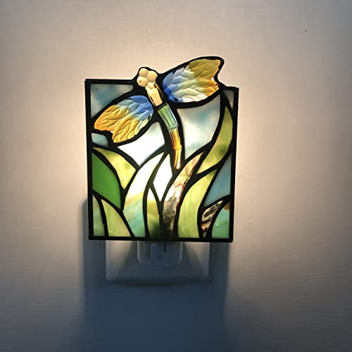 DUONAYU Stained Glass Dragonfly Night Light, Suitable for Children's Room, Bedroom, Corridor and so on, a Beautiful Gift. DYM9011