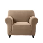 AMEHA High Stretch Sofa Cover Elastic Fit Chair Covers Non Slip Slipcovers Spandex T Shape Couch Armchair Cover Furniture Protector - 1 Seater, Coffee/Sand