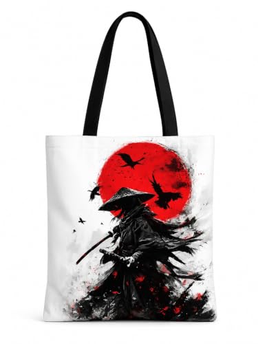 Anime Canvas Tote Bag Premium Printed Collection | Large Reusable Canvas Shoulder Bag with Inner Pocket & Snap Closure | Stylish Tote for Shopping, College & Daily Use (Ttb-samurai anime -001)