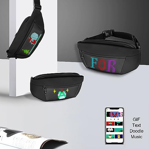 Pyhodi Gürteltasche mit LED-Anzeige, Programmierbarer Bildschirm, Anime-Rucksack, Wasserdicht, Bunte, Stromversorgung über USB, Unisex, über App-Steuerung, Animationsbildschirm,