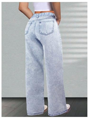 WDIRARA Girl's Bow Embroidered Baggy Jeans High Waisted Straight Leg Denim Pants2