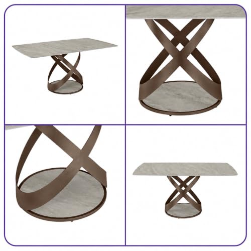 Image of Wakefit Mochi Dining Table - Antalia Beige - 6 Seater I Marble Finish I Vitrified Tile Top I Antalia Beige