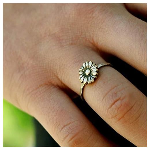 Retro Sunflower Ring Sterling Silver Delicate Sunflower Ring Bride Wedding Gifts Jewelry，Petal Ring Womens (size 6)
