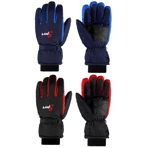 Jeere 2 Pairs Winter Ski Gloves Men Women Waterproof Snow Gloves Adjustable Snowboard Mittens for Cold Weather Men Women(Black, Navy,M)