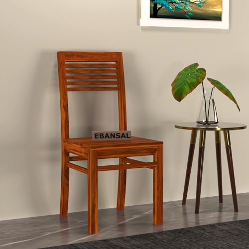Image of 5 Line Wooden Dining Chairs Set of 2 for Kitchen & Dining Room, Two Seats, Solid Sheesham Wood, Honey Finish