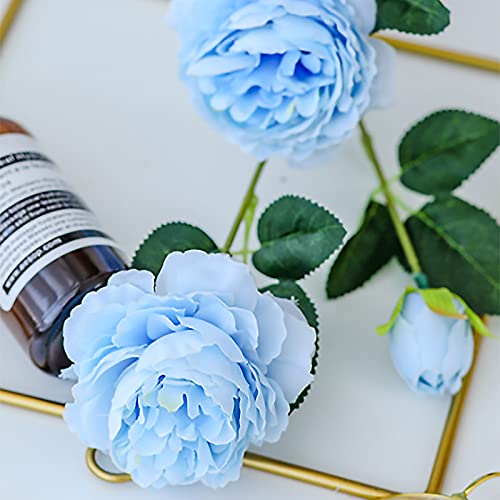 Firlar 10Pcs Artificial Peony Flowers Branches, 24In Faux Silk Flowers Peony Single Stem Fake Floral Bridal Wedding Bouquet, Spring Peony Bundle Diy Floral Arrangement Filler For Home Decor, Blue #TOP2