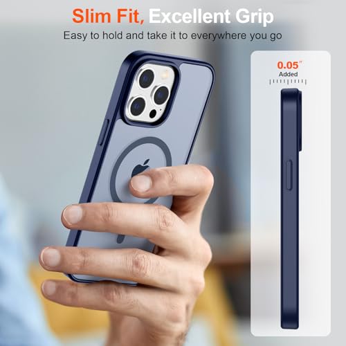 Image of SUPFINE Magnetic for iPhone 14 Pro Case (Compatible with MagSafe) (Military Grade Drop Protection) Translucent Matte Shockproof Phone Case,Navy Blue