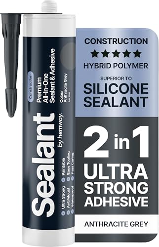 Anthracite Grey Construction Sealant & Adhesive All-In-One Hybrid Polymer | Superior to Silicone Sealant | Waterproof, Odourless, Anti-Mould, Paintable | Kitchen Bathroom Outdoor - 300 ml 1 Pack