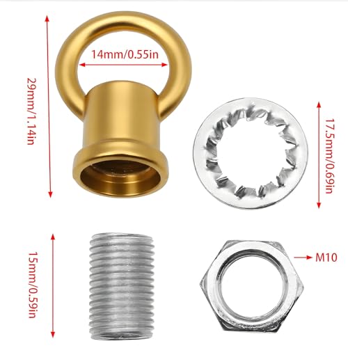Image of Hook Rings for Light Fixture Light Fixture Hooks Nuts M10 Lighting Loops with Link Connector for Extending Light Fixture Chandelier Chains 2 PCS (Gold)