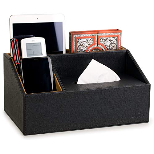 LAMOTI Leather Desk Organizer with a 4" Coaster, Large Capacity Desktop Unifier