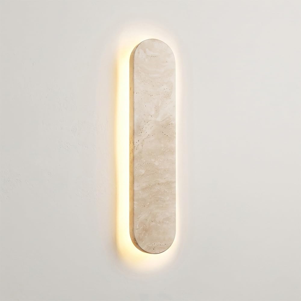 COSRUB Long Strip Travertine Wall Lamp, Ambient Side Lighting Linear Wall Lights Minimalist Full Spectrum 3CCT Selectable Wall Sconce for Hallway Stairs Entryway(Oval,40cm/15.74in)