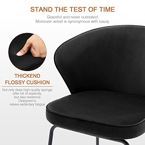 Zesthouse Modern Dining Chairs Set Of 2, Mid Century Velvet Kitchen Dining Room Chairs, Upholstered Desk Chairs With Metal Legs, Comfy Side Chairs With Curved Wingback For Living Room Bedroom, Black #TOP2