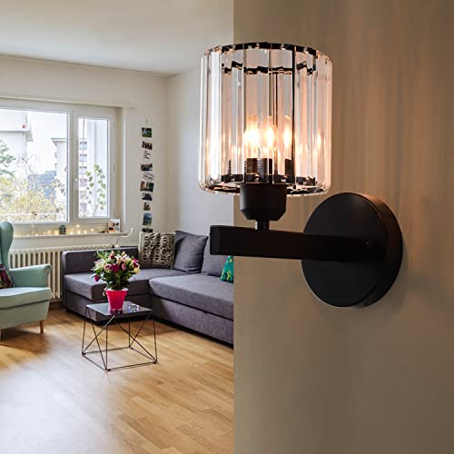 Tislyco Crystal Wall Sconces Set Of Two, Black Wall Light Fixtures Indoor Bathroom Light Fixtures, Bedroom Living Room Kitchen Modern Sconce Lighting Industrial Wall Lamp Vintage Hallway Wall Light #TOP7