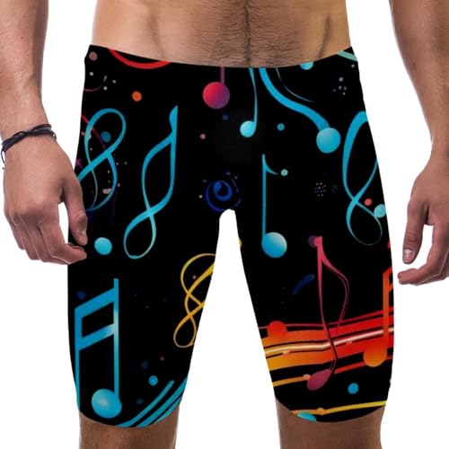 Colorful Music Notes Swimsuit for Men & Boys,Competition Lap Swim Suit, Square Leg Endurance Training