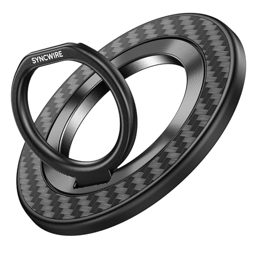 【360度回転】SYNCWIRE 両面マグネット MagSafe リング スマホリング 超强磁力 マグセーフ リング マグネット バンカーリング 超強力 薄型 角度調節可能 簡単着脱 iPhone 16 Pro Max 15 14 13 12 などに対応 アンドロイド 全機種対応 - Black Carbon Fiber