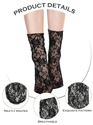 Image of Geyoga 4 Pairs Women's Lace Socks Ankle High Lace Loose Sheer Mesh Slouch Socks for Women