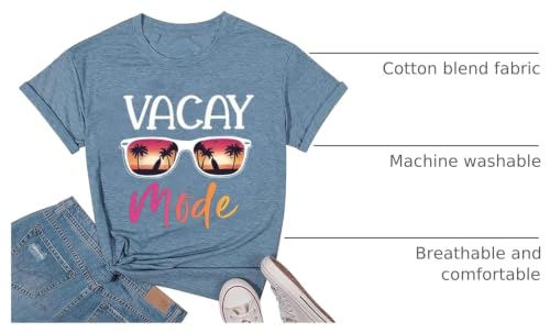Image of Vacay Mode T Shirts for Women Summer Beach Hawaii Vacation Short Sleeve Tops Holiday Cruise Getaway T Shirts