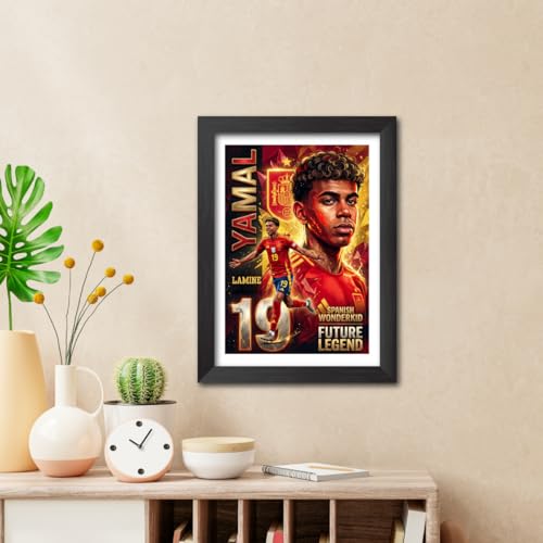 Image of TenorArts Lamine Yamal Spain Poster Frame Worldcup Themed Laminated Photo Framed Painting with Matt Finish Black Texture (12 inches x 9inches)